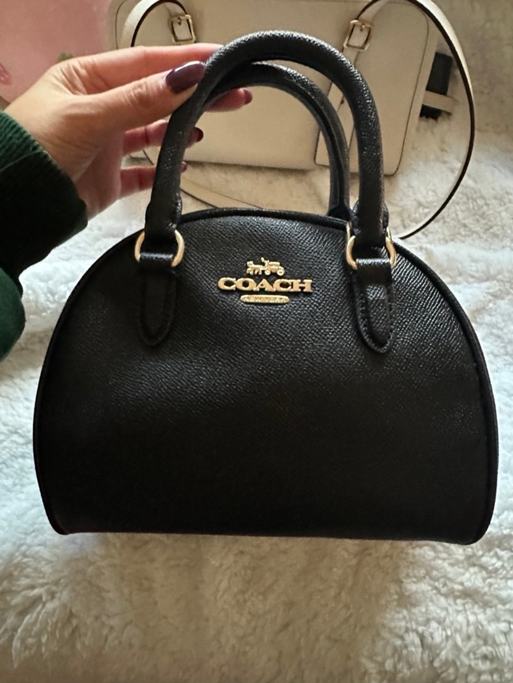 Coach Black Pebbled Leather Dome Satchel with Gold Hardware